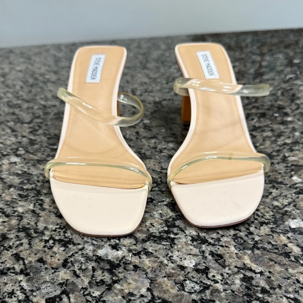 Steve Madden Clear and Nude Block Heel Sandals NWT 13